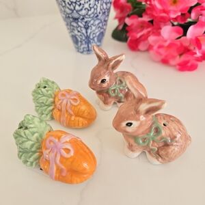 Salt And Pepper Shakers Ceramic Bunny and Carrot Figurines New With Tags
